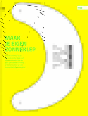 Het knutselvel voor de zonneklep: een geel vel met de kop "Maak je eigen zonneklep" en een halvemaanvormige klep om uit te knippen